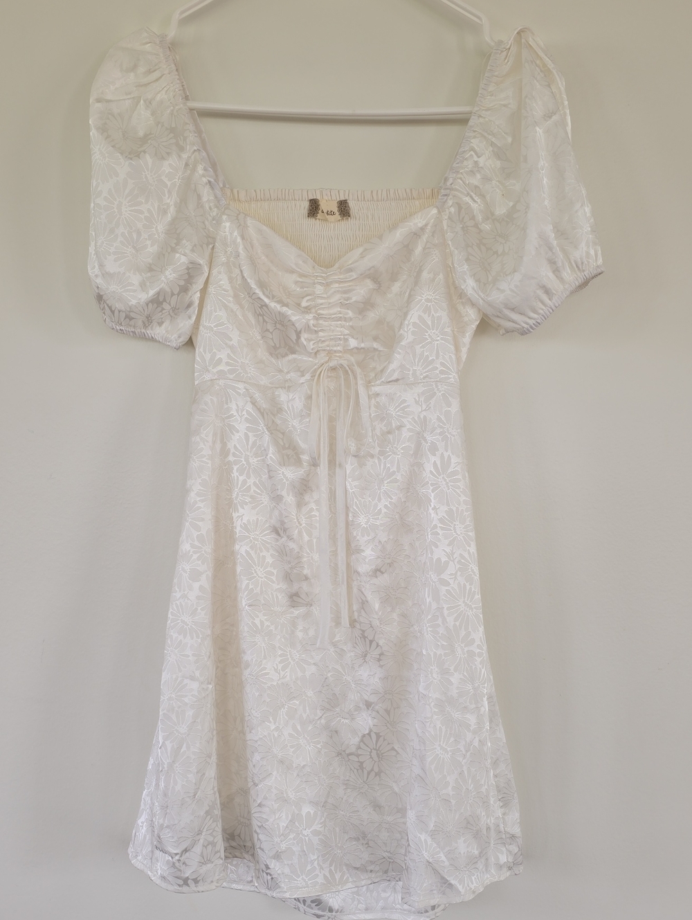 Altar'd State White Floral Mini Dress with Puff Sleeves